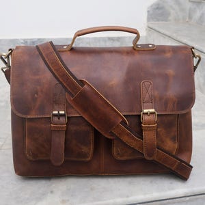 Handgefertigte Büffelleder Messenger Crossbody Laptop Tasche Büro Handtasche Aktentasche rustikale Vintage braune Herrentasche Geschenk für Männer Muttertag Geschenk