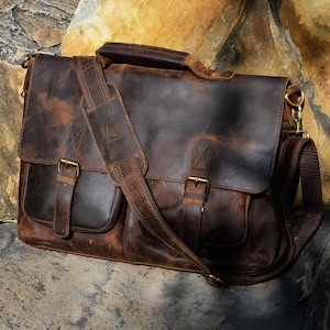 Handgefertigte Büffelleder Messenger Cross-Body Laptop Tasche Büro Handtasche Aktentasche Rustikale Vintage Messenger Bag für Männer Frauen Muttertag Geschenk