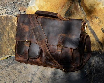 Handgemaakte Buffalo Leather Messenger Cross-Body Laptoptas Office Handtas Aktetas Rustieke Vintage Messenger Bag voor Mannen Vrouwen Moederdag Cadeau