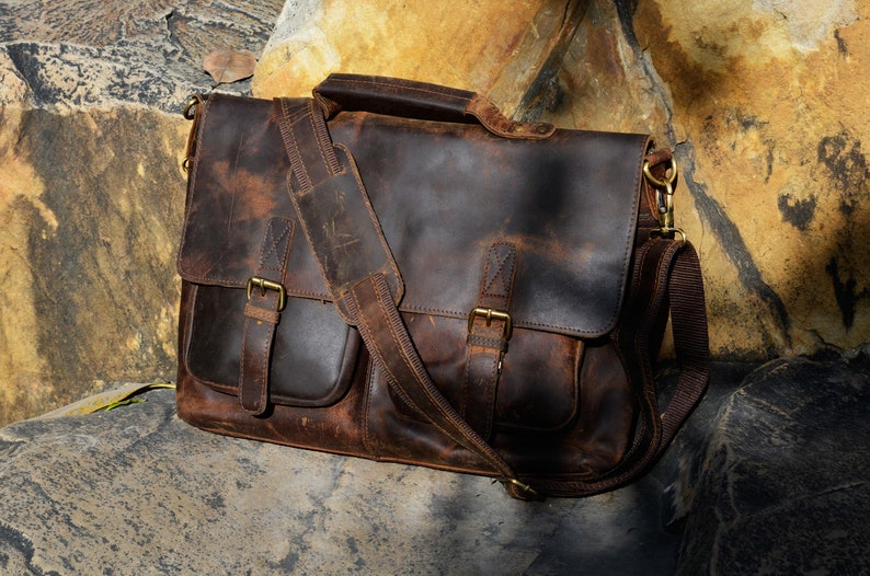 Handmade Buffalo Leather Messenger Cross-Body Laptop Bag Office Handbag Briefcase Rustic Vintage Messenger Bag for Men Women Mother Day Gift image 1