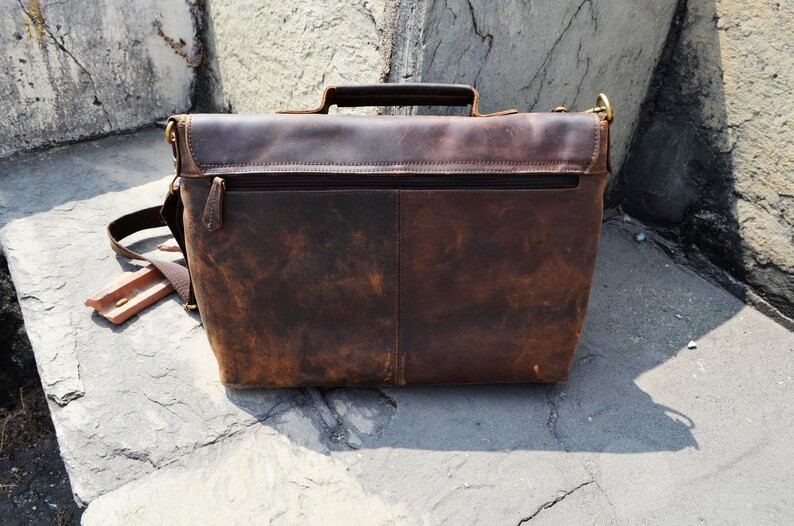 Handmade Buffalo Leather Messenger Cross-Body Laptop Bag Office Handbag Briefcase Rustic Vintage Messenger Bag for Men Women Mother Day Gift image 3