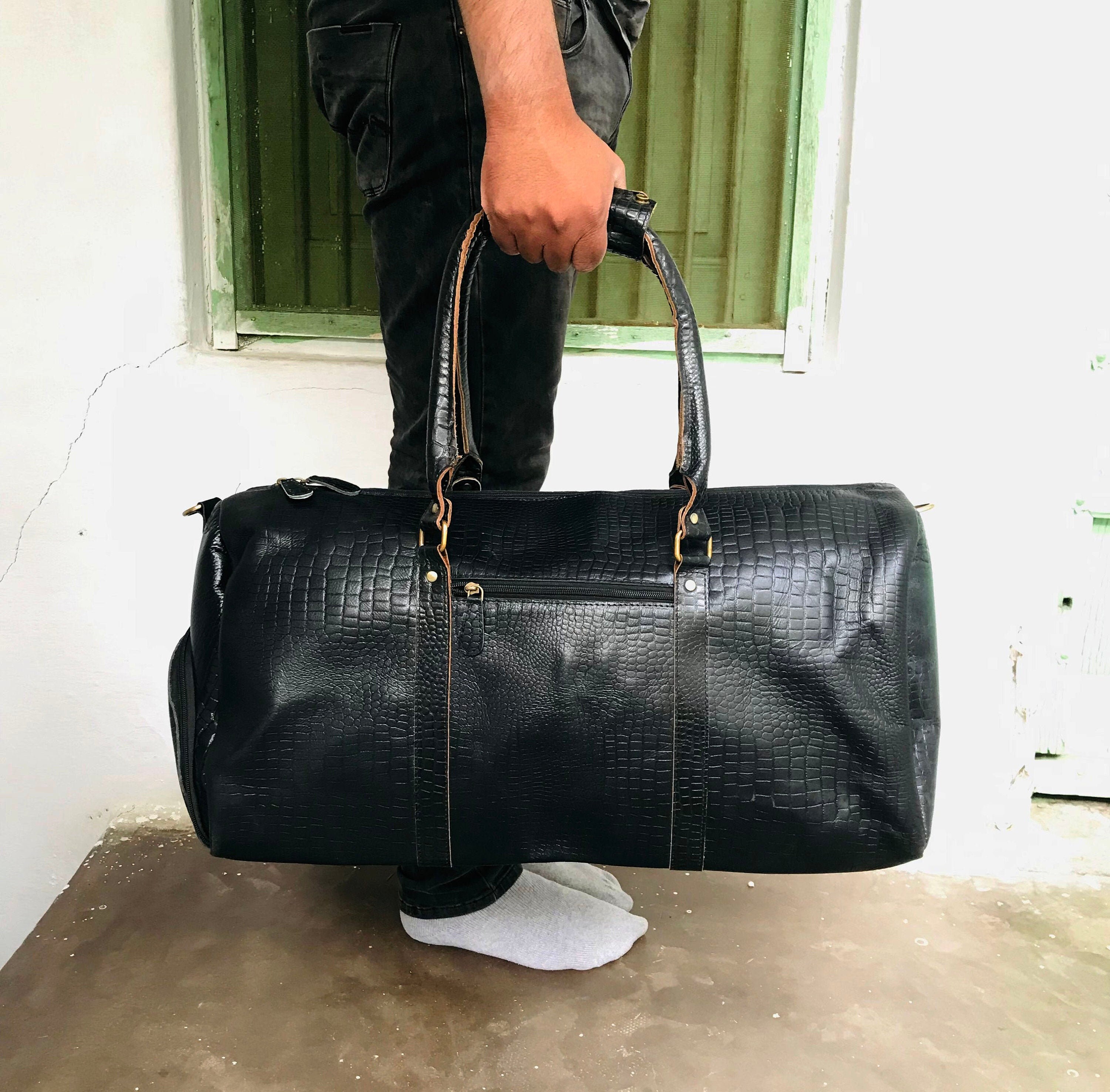 Leather Duffle Bag Travel Duffle Bag Weekender Black Leather | Etsy