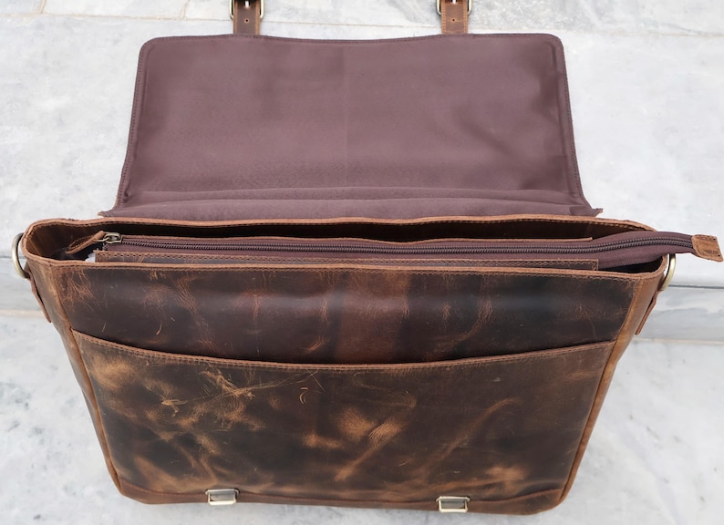 Handmade Buffalo Leather Messenger Cross-Body Laptop Bag Office Handbag Briefcase Rustic Unisex Vintage Satchel Valentine's Day Gift image 5