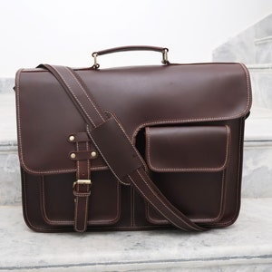 Handgemaakte Buffalo Leather Messenger Cross-Body Laptoptas Office Handtas Aktetas Rustieke Vintage Messenger Bag voor Mannen Vrouwen Moederdag Cadeau afbeelding 8