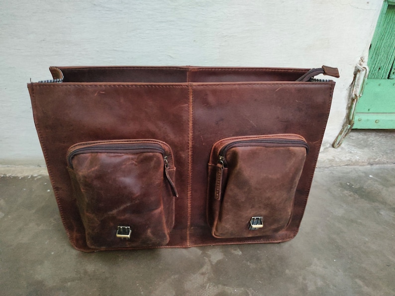 Office Briefcase 18 Vintage Leather Messenger Crossbody Laptop Bag Best Mothers Father Day Gift Rustic Bag Travel Shoulder Handbag