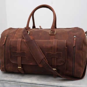 Handmade Leather Duffle Bag Personalized Travel Gym Bag Overnight Weekender for Men Women Carry On Luggage Groomsman Wedding Christmas Gift