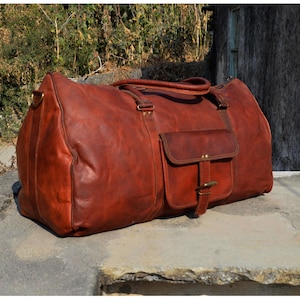 24&quot; Handmade Leather Duffle Bag Personalized Gifts For Him Monogrammed Leather Weekender Bag Leather Holdall Overnight Bag Christmas Gift