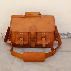 Cartable en cuir fait main sac bandoulière pour ordinateur portable pour homme femme vintage marron sac d'université sac de voyage personnalisé cadeaux de remise des diplômes