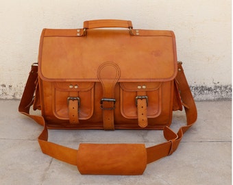 Handmade Leather Satchel Bag Crossbody Laptop Bag for Men Women Vintage Brown School College Bag Travel Bag Personalized Graduation Gifts