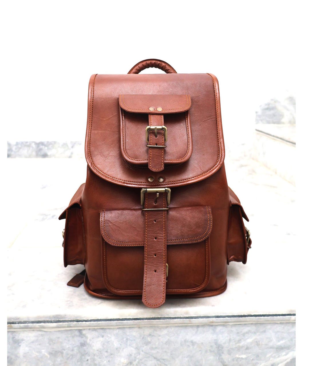 Vintage Leather Backpack, Handmade Rucksack Travel Bag - Etsy