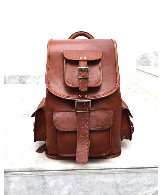 Vintage Leather Backpack, Handmade Rucksack Travel Bag - Etsy display picture 1