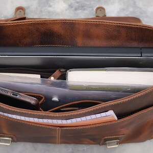 Handmade Buffalo Leather Messenger Cross-Body Laptop Bag Office Handbag Briefcase Rustic Unisex Vintage Satchel Valentine's Day Gift image 10