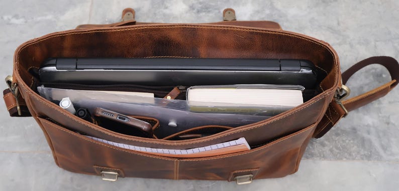 Handmade Buffalo Leather Messenger Cross-Body Laptop Bag Office Handbag Briefcase Rustic Unisex Vintage Satchel Valentine's Day Gift image 10