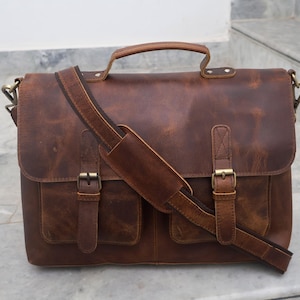 Handgefertigte Leder Messenger Cross-Body Laptop Tasche Büro Handtasche Aktentasche Rustikale Vintage Medizinische Tasche für Männer Frauen Beste Trauzeugen Geschenke