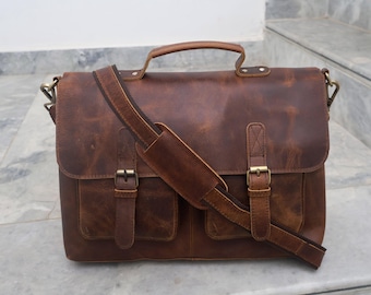 Handmade Leather Messenger Cross-Body Laptop Bag Office Handbag Briefcase Rustic Vintage Medical Bag for Men Women Best Groomsmen Gifts