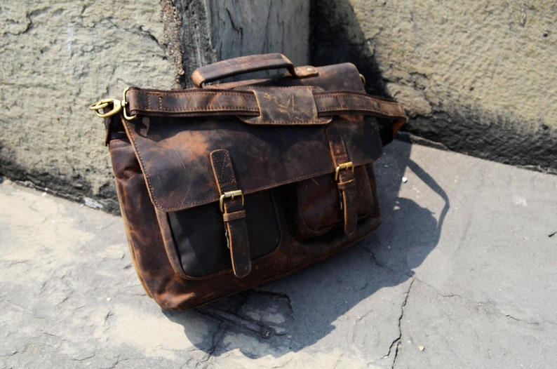 Handmade Buffalo Leather Messenger Cross-Body Laptop Bag Office Handbag Briefcase Rustic Vintage Messenger Bag for Men Women Mother Day Gift zdjęcie 2