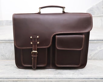 Genuine Leather Messenger Laptop Bag for Men Travel CrossBody Bag for Women Satchel Mens Rustic Brown Bag Graduation Christmas Gift