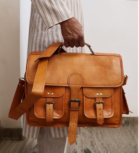 Handmade Genuine Leather Vintage Laptop Messenger Bag – Brown Briefcase For Men