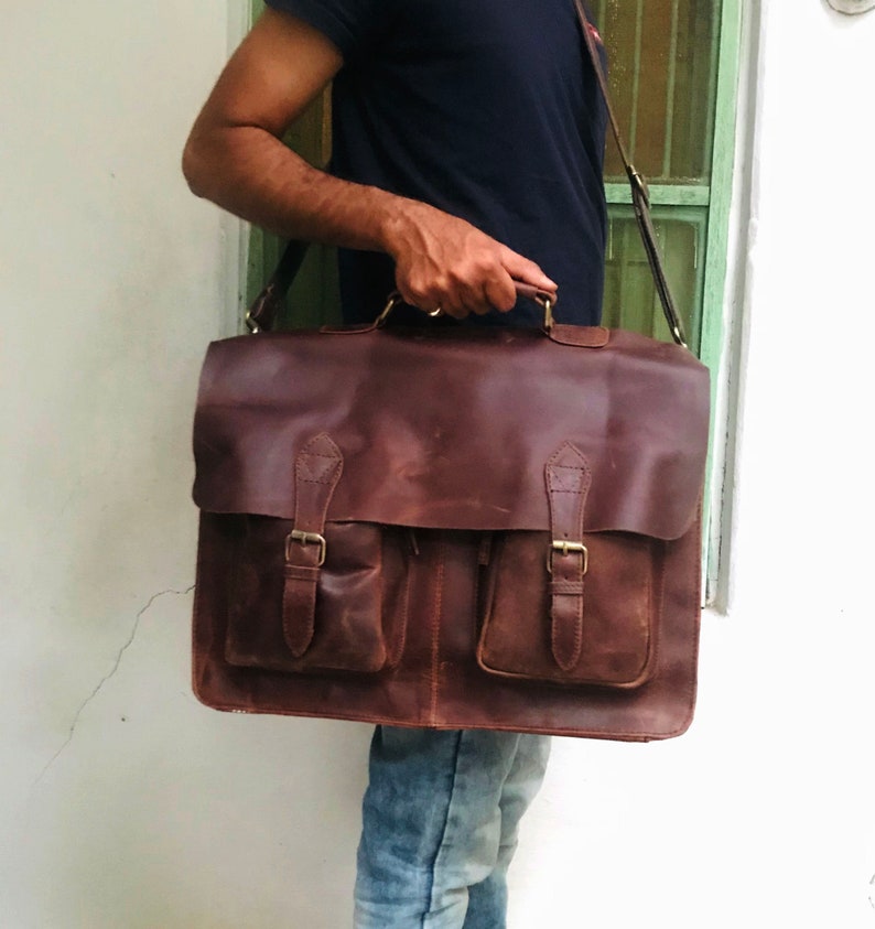 Office Briefcase 18 Vintage Leather Messenger Crossbody Laptop Bag Best Mothers Father Day Gift Rustic Bag Travel Shoulder Handbag
