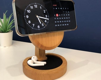 iPhone MagSafe Charging dock, weighted wood docking station, wireless iPhone 12 13 14 15 16 tech, desk, bedside accessory, gift for him/her