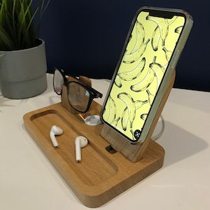 iPhone, MagSafe, Apple Watch and glasses stand, docking station, tech, desk, bedside  accessory, gift for him, her, dad, can be personalised