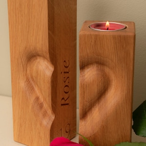 5th Anniversary Gift, wood anniversary gift, Unique Wedding gift for her him wife husband couple, personalised pillar candle holder image 2