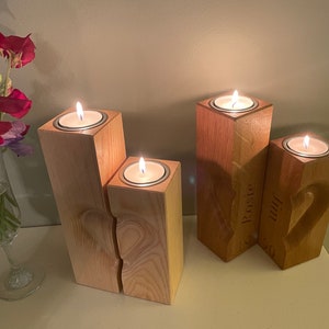 5th Anniversary gift, wood anniversary, keepsake couple present, personalised gift for wife,her, husband, him bride and groom, candle holder
