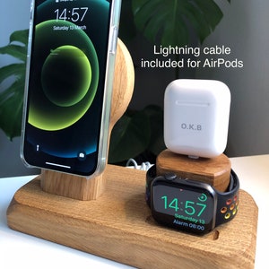 MagSafe wireless dock, iPhone and Apple Watch, AirPods charging station, 3 in 1 docking Station, tech/bedside/ desk accessory, personalise
