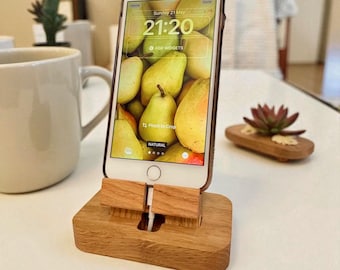 Handcrafted Solid Oak Phone Charging Stand: iPhone & Android