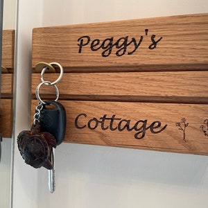Key holder for wall, personalised solid oak key organiser,  entryway wooden key storage, wedding, new home, wooden gift for couple, family