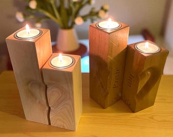 Engraved Wood Tea Light Holder: 5th Anniversary Gift