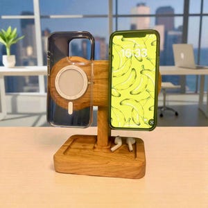 Personalized Wooden Double MagSafe iPhone Charging Dock