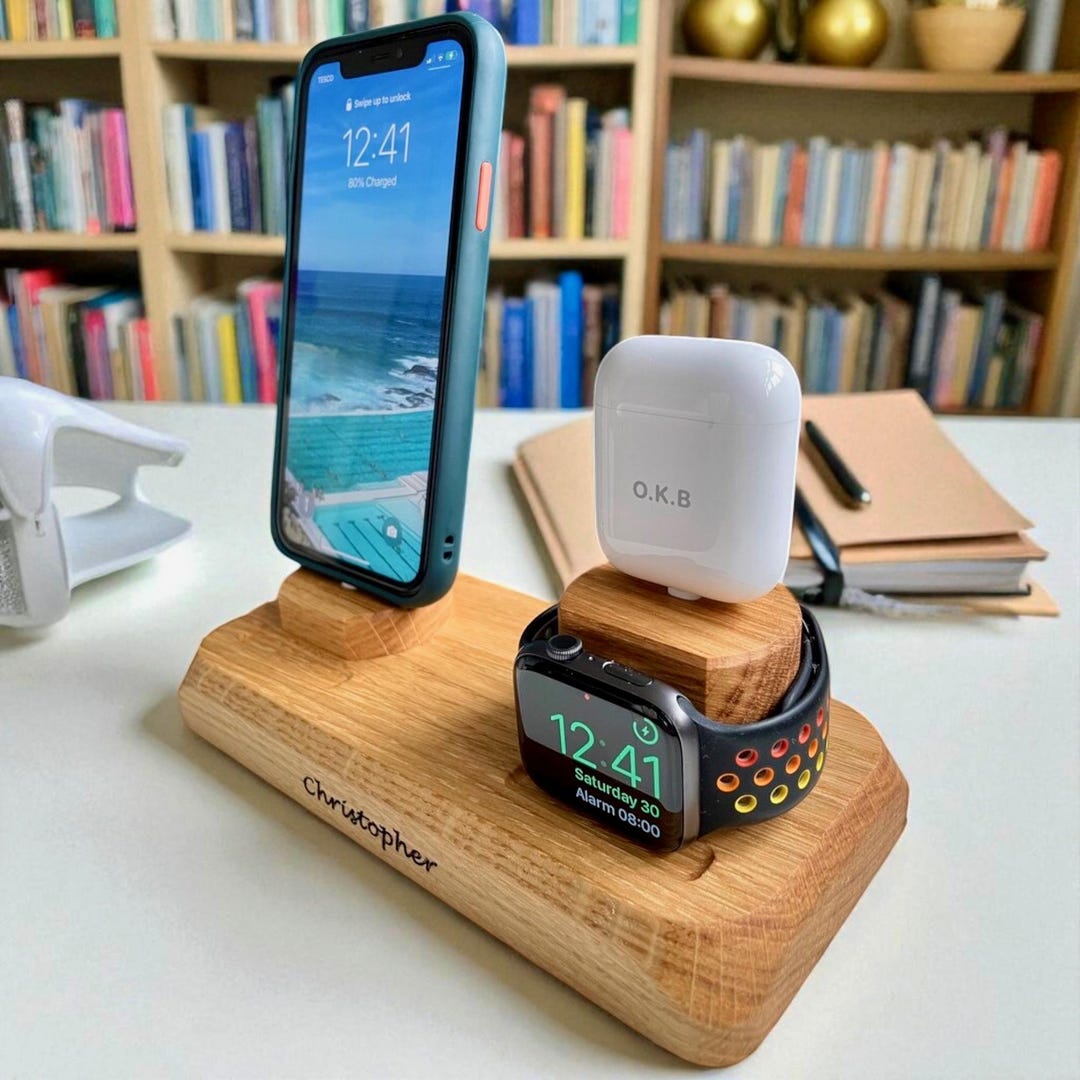 Buy Handcrafted Oak 3-in-1 Charging Dock: Iphone, Airpods, Apple