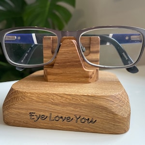 Solid oak personalised Glasses Stand, Gifts for Grandparents, Gift for Grandad, Eye Glasses holder, desk, bedside organiser