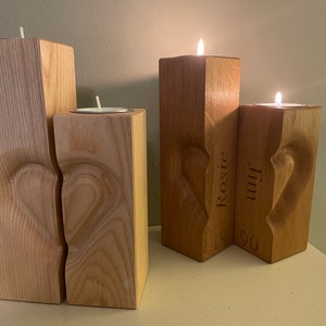 5th Anniversary gift, wood anniversary, keepsake couple present, personalised gift for wife,her, husband, him bride and groom, candle holder zdjęcie 2