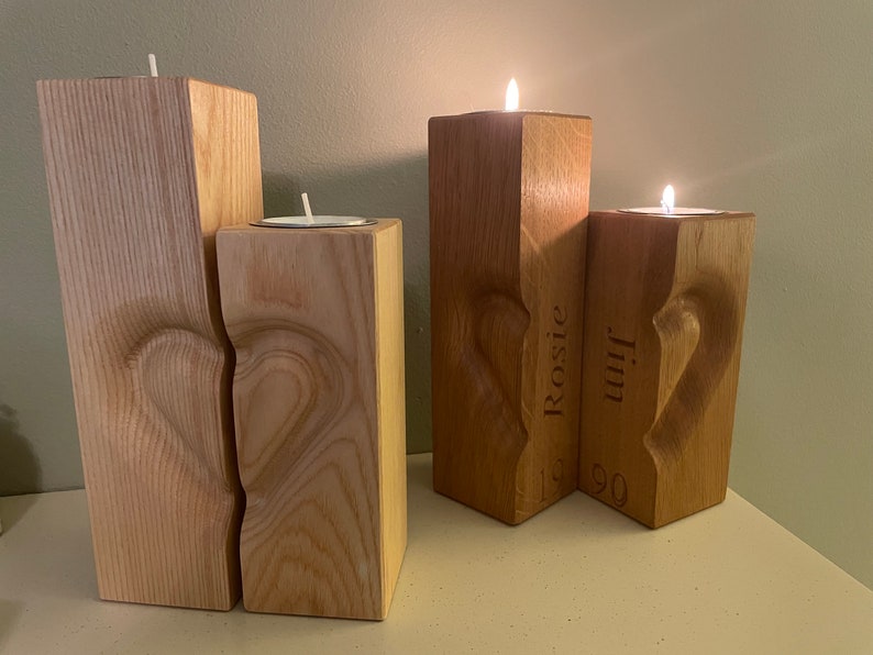 5th Anniversary gift, wood anniversary, keepsake couple present, personalised gift for wife,her, husband, him bride and groom, candle holder zdjęcie 2