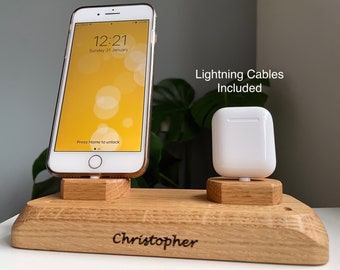 iPhone charger, dual dock, iPhone and AirPods dock, Apple Dual dock, tech, desk, bedside accessory, gift for dad, him, her