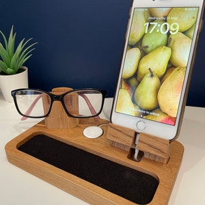 Personalised iphone, Apple Watch and glasses stand, cellphone charging stand, docking station, gifts for him, gifts for her, teen gifts