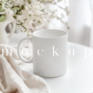 Spring Mug Mockup/Floral Elegant 11 oz Coffee Mug Mockup/White Mug Design/Ceramic Cup/One Single JPG image