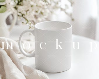 Floral Mug Mockup: Elegant White Coffee Cup (JPG Image)