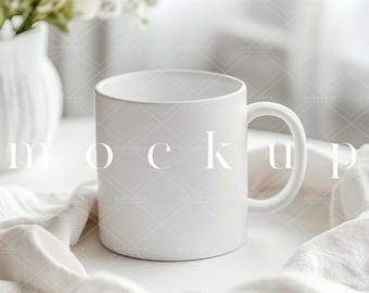 Floral Mug Mockup: Elegant White Coffee Cup (JPG Digital Download)