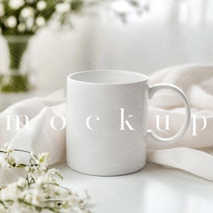 Spring Mug Mockup/Floral Elegant 11 oz Coffee Mug Mockup/White Mug Design/Ceramic Cup/One Single JPG image
