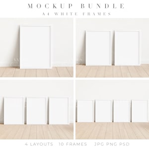 A4 White Frame Mockup Bundle/Modern Digital Mockup/A4 Minimalist White Framed Art Display/Vertical Frames/PNG JPG PSD Smart Object/N304