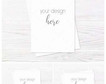 Card Mockup Bundle Set Of 3 White Envelope White Wood Etsy