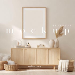 Interior Mockup Frame/Scandinavian Room Mockup/Modern Interior Design/Nordic Calm Bohemian Bright Neutral Interior/JPG PSD Smart Object/L235