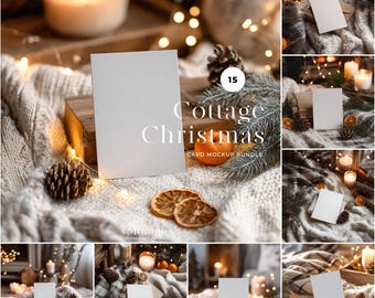 Cottage Christmas Card Mockup Bundle | 15 Rustic Holiday Scenes (JPG, PSD)