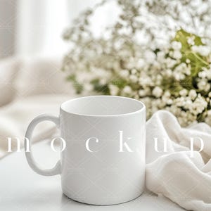 Spring Mug Mockup/Floral Elegant 11 oz Coffee Mug Mockup/White Mug Design/Ceramic Cup/One Single JPG image