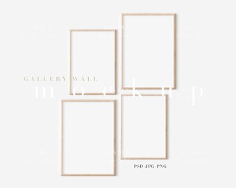 JPG mock up Simple set of 4 square wooden frames on wall mockup