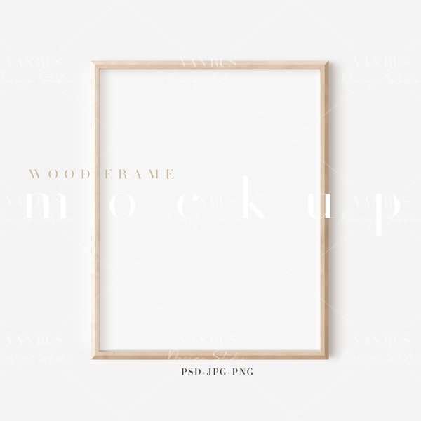 11X14 Wood Frame Mockup/Modern Digital Mockup/ Minimalist Wood Framed Art Display/Simple Clean Frame Template/PNG JPG PSD Smart Object/N166