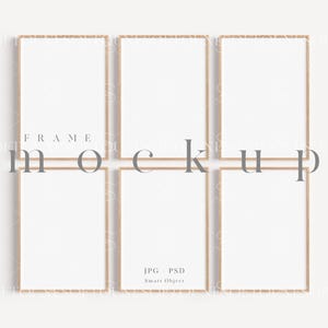 A4 Wood Frame Mockup Set of 6/ Modern Thin Digital Vertical Frame Styled Mockup/Minimalist Mockup/Frame Art Display/JPG PNG PSD Smart/N345